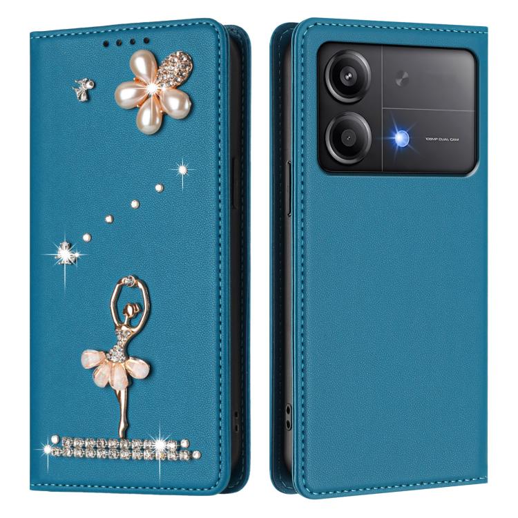 For Xiaomi Poco X6 Neo 5G Ballet Girl Diamond Studded RFID Vegan Leather Phone Case