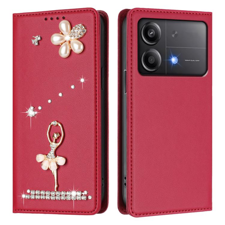 For Xiaomi Poco X6 Neo 5G Ballet Girl Diamond Studded RFID Vegan Leather Phone Case