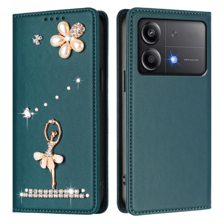 For Xiaomi Poco X6 Neo 5G Ballet Girl Diamond Studded RFID Vegan Leather Phone Case
