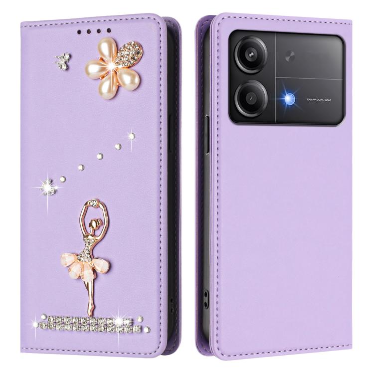 For Xiaomi Poco X6 Neo 5G Ballet Girl Diamond Studded RFID Vegan Leather Phone Case