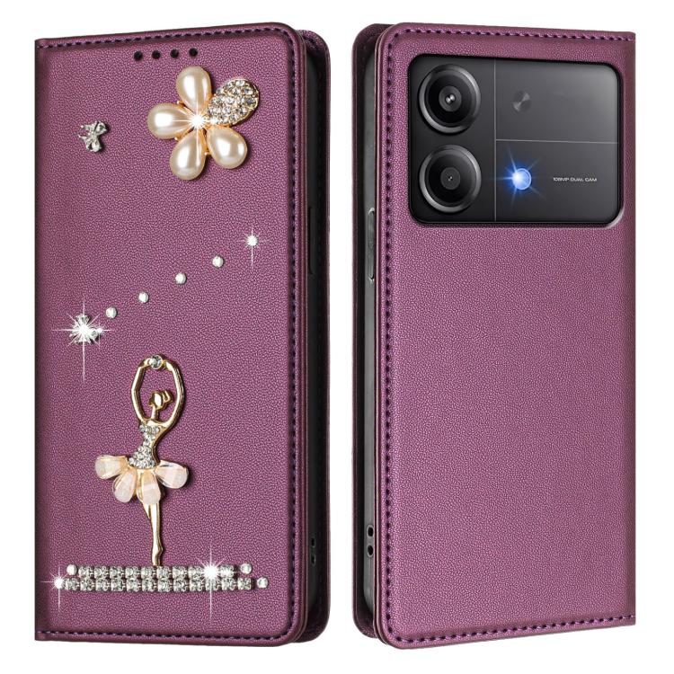 For Xiaomi Poco X6 Neo 5G Ballet Girl Diamond Studded RFID Vegan Leather Phone Case