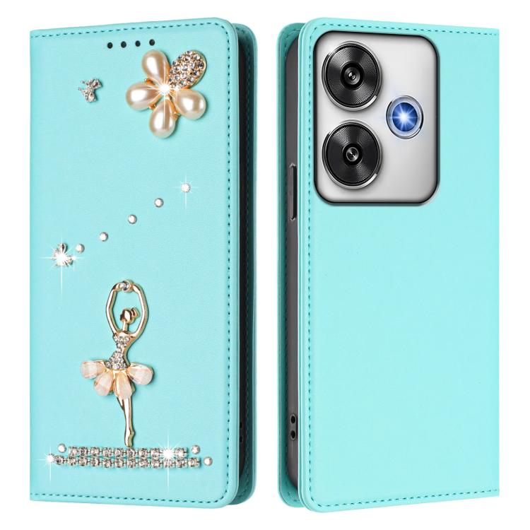 For Xiaomi Poco F6 5G / Redmi Turbo 3 Ballet Girl Diamond Studded RFID Vegan Leather Phone Case
