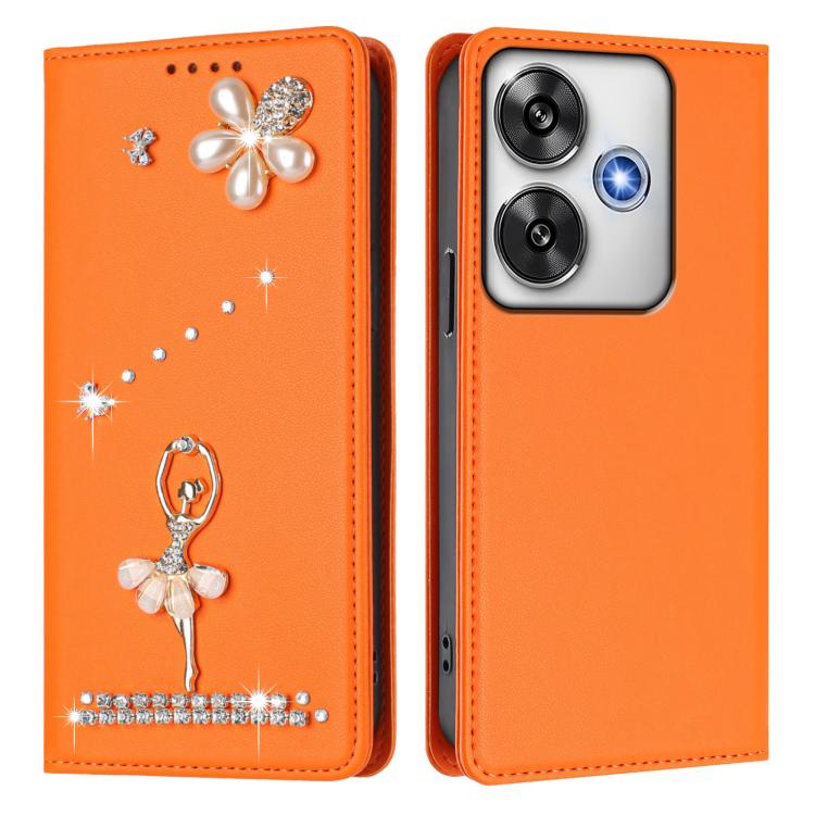 For Xiaomi Poco F6 5G / Redmi Turbo 3 Ballet Girl Diamond Studded RFID Vegan Leather Phone Case