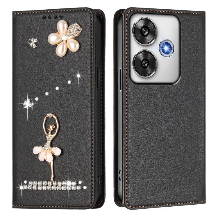 For Xiaomi Poco F6 5G / Redmi Turbo 3 Ballet Girl Diamond Studded RFID Vegan Leather Phone Case