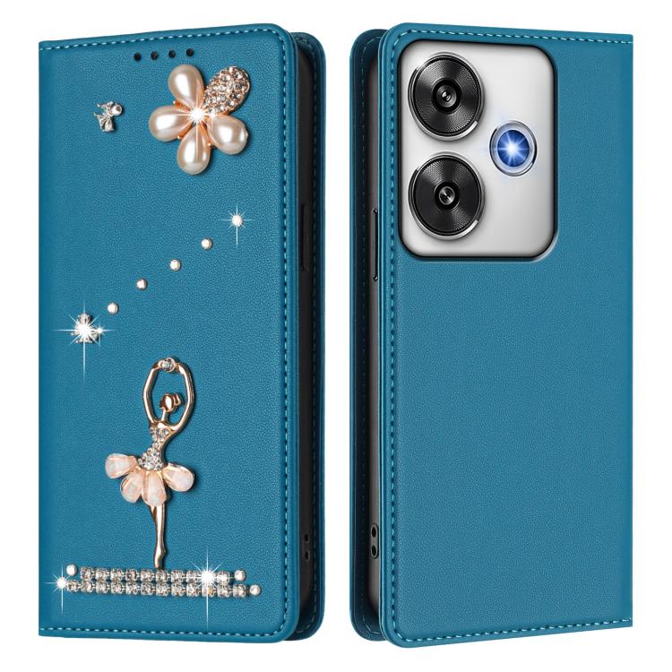 For Xiaomi Poco F6 5G / Redmi Turbo 3 Ballet Girl Diamond Studded RFID Vegan Leather Phone Case