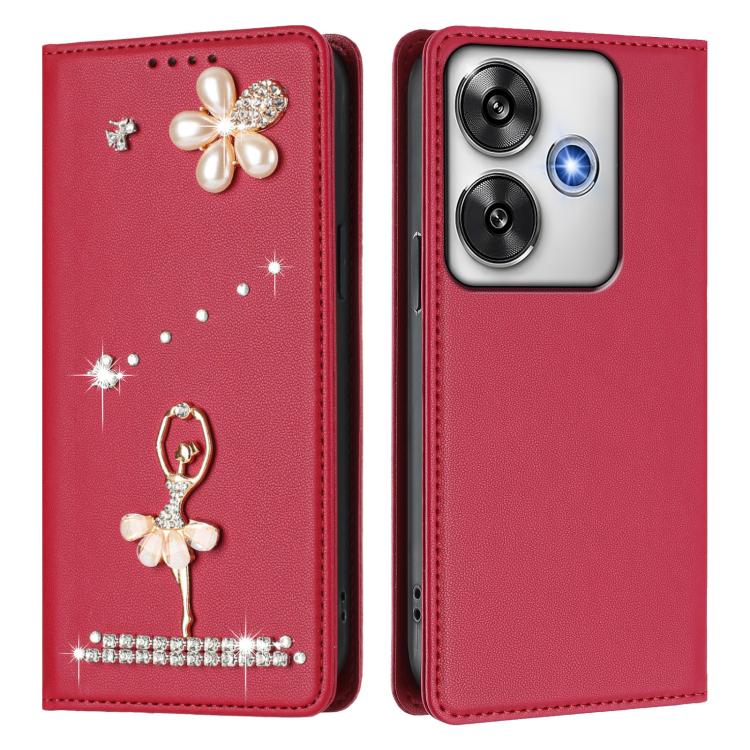 For Xiaomi Poco F6 5G / Redmi Turbo 3 Ballet Girl Diamond Studded RFID Vegan Leather Phone Case