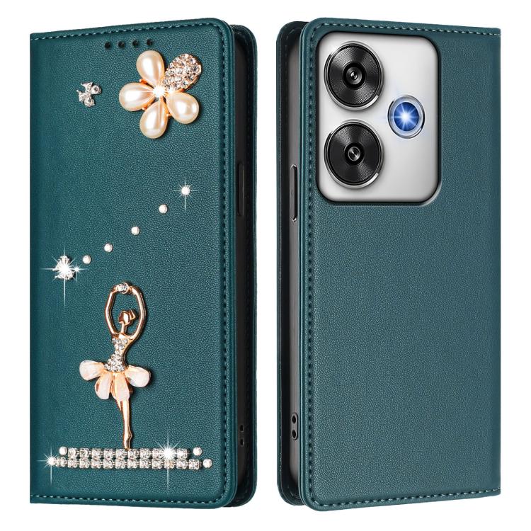 For Xiaomi Poco F6 5G / Redmi Turbo 3 Ballet Girl Diamond Studded RFID Vegan Leather Phone Case