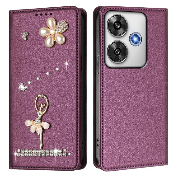For Xiaomi Poco F6 5G / Redmi Turbo 3 Ballet Girl Diamond Studded RFID Vegan Leather Phone Case