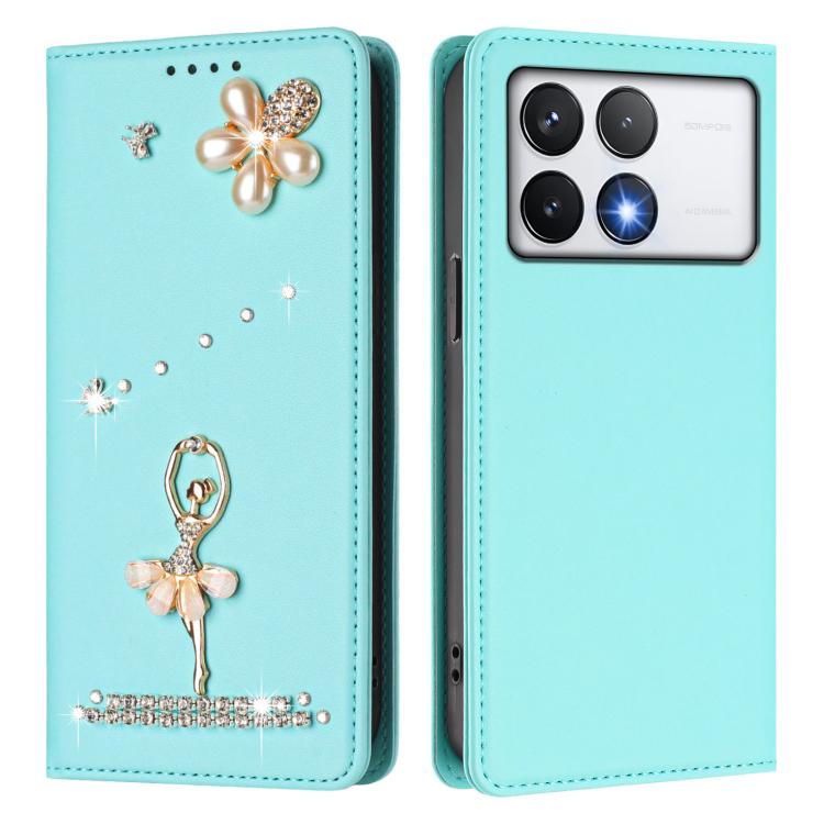 For Xiaomi Poco F6 Pro 5G / Redmi K70 Ballet Girl Diamond Studded RFID Vegan Leather Phone Case