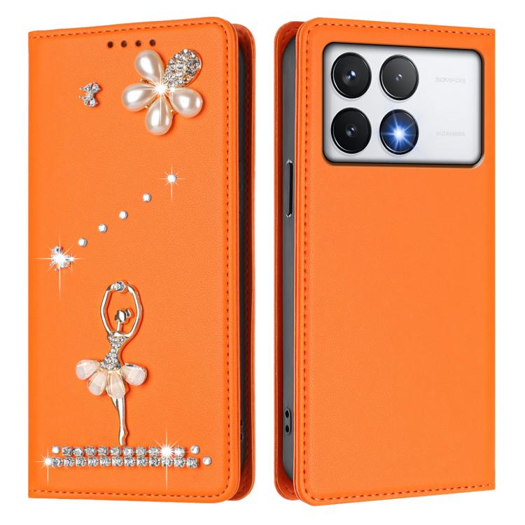 For Xiaomi Poco F6 Pro 5G / Redmi K70 Ballet Girl Diamond Studded RFID Vegan Leather Phone Case