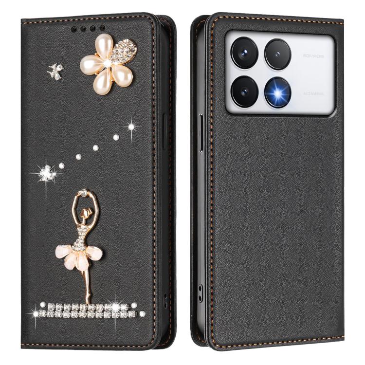 For Xiaomi Poco F6 Pro 5G / Redmi K70 Ballet Girl Diamond Studded RFID Vegan Leather Phone Case