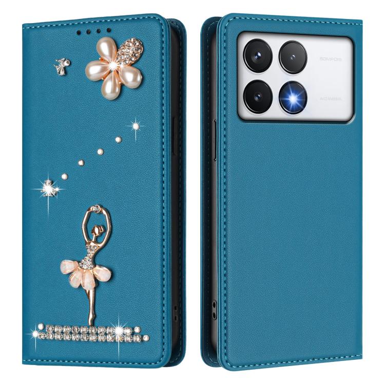 For Xiaomi Poco F6 Pro 5G / Redmi K70 Ballet Girl Diamond Studded RFID Vegan Leather Phone Case