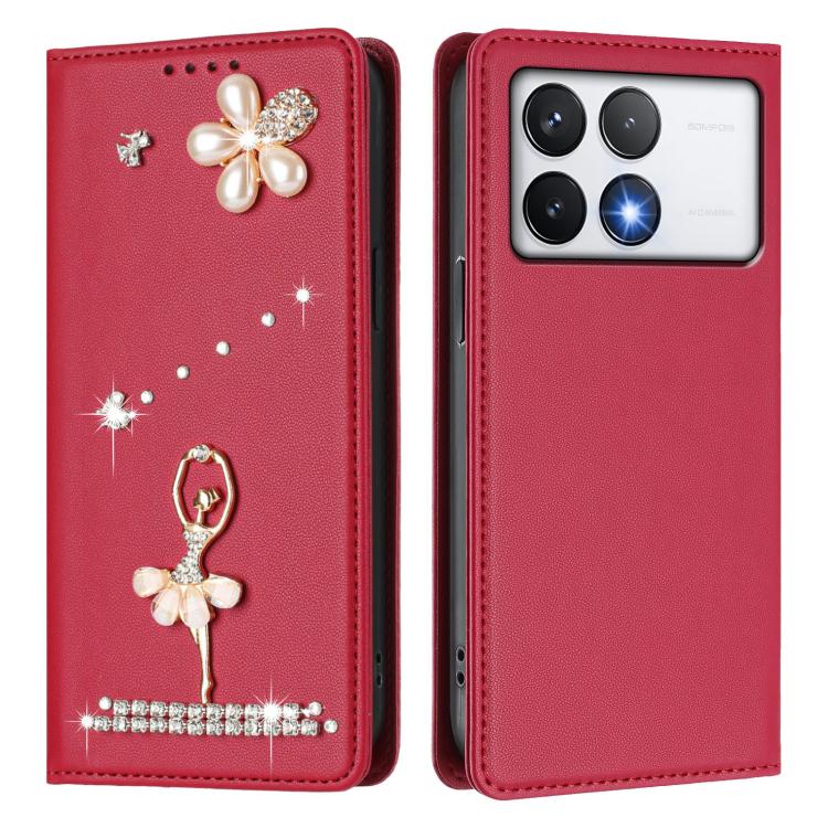For Xiaomi Poco F6 Pro 5G / Redmi K70 Ballet Girl Diamond Studded RFID Vegan Leather Phone Case