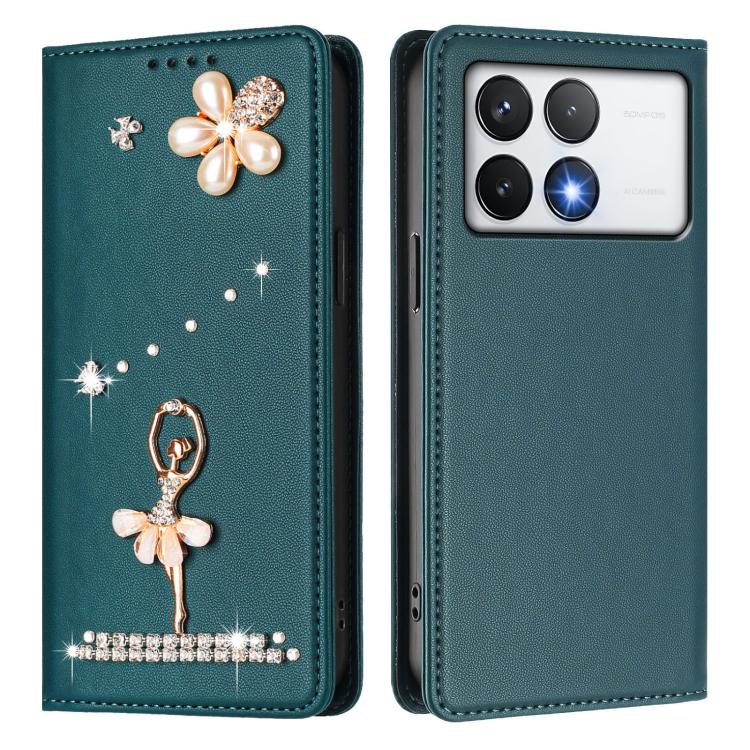 For Xiaomi Poco F6 Pro 5G / Redmi K70 Ballet Girl Diamond Studded RFID Vegan Leather Phone Case