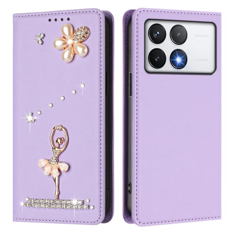 For Xiaomi Poco F6 Pro 5G / Redmi K70 Ballet Girl Diamond Studded RFID Vegan Leather Phone Case