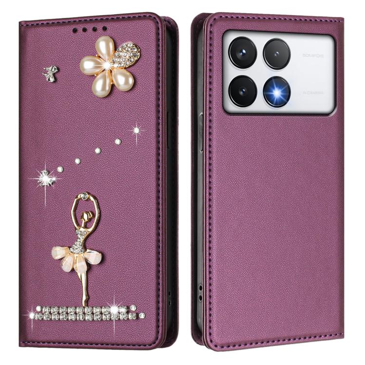 For Xiaomi Poco F6 Pro 5G / Redmi K70 Ballet Girl Diamond Studded RFID Vegan Leather Phone Case