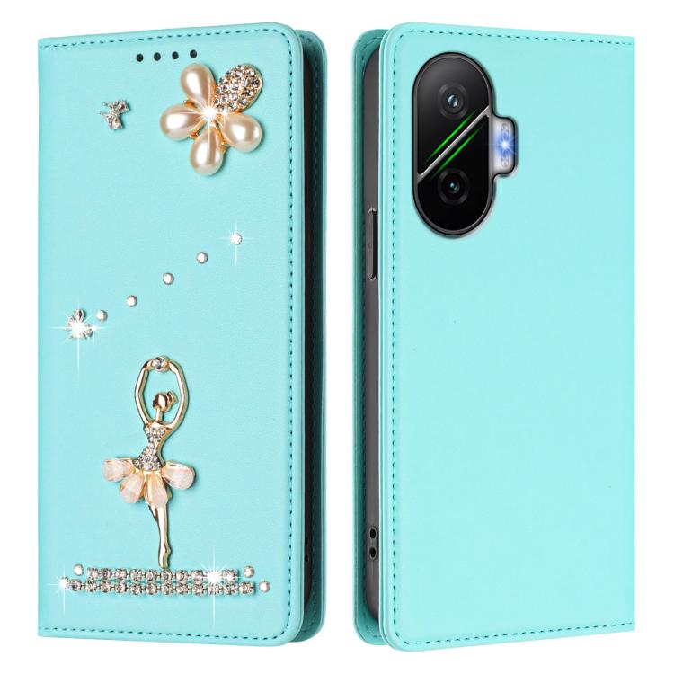 For Xiaomi Poco F7 5G / Redmi Turbo 4 Pro Ballet Girl Diamond Studded RFID Vegan Leather Phone Case