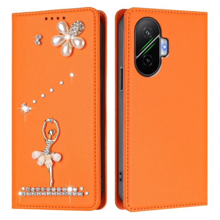 For Xiaomi Poco F7 5G / Redmi Turbo 4 Pro Ballet Girl Diamond Studded RFID Vegan Leather Phone Case