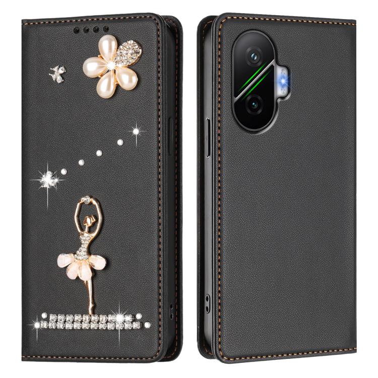 For Xiaomi Poco F7 5G / Redmi Turbo 4 Pro Ballet Girl Diamond Studded RFID Vegan Leather Phone Case