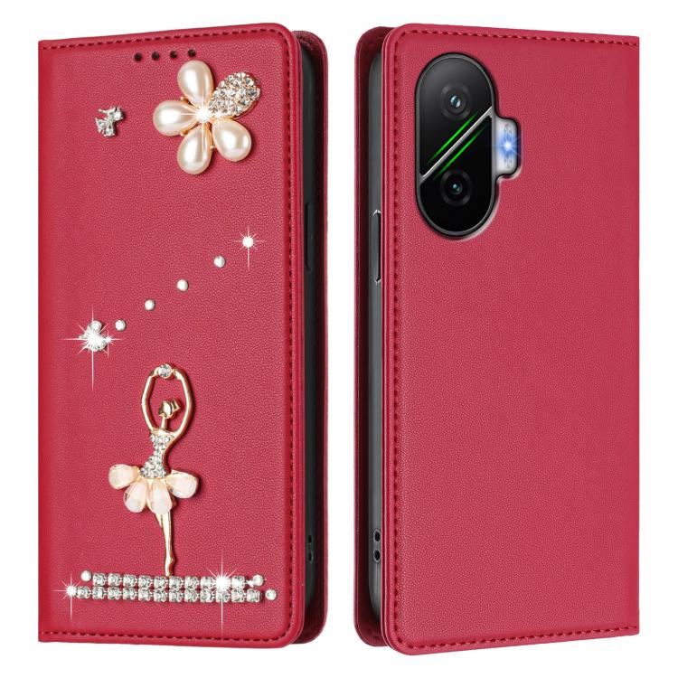 For Xiaomi Poco F7 5G / Redmi Turbo 4 Pro Ballet Girl Diamond Studded RFID Vegan Leather Phone Case