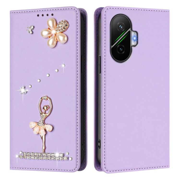 For Xiaomi Poco F7 5G / Redmi Turbo 4 Pro Ballet Girl Diamond Studded RFID Vegan Leather Phone Case