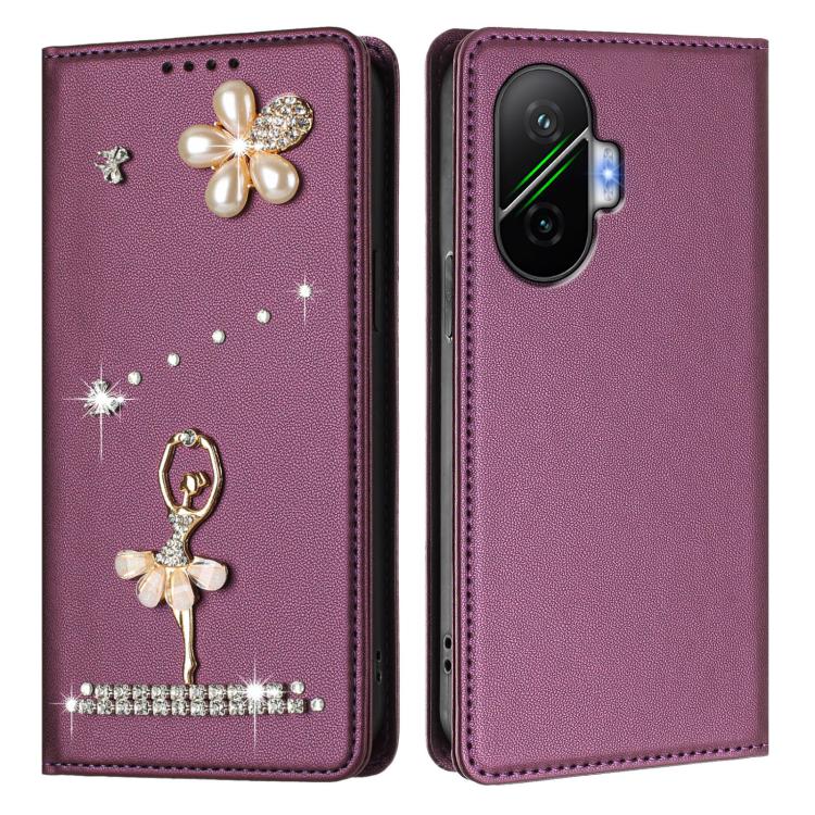 For Xiaomi Poco F7 5G / Redmi Turbo 4 Pro Ballet Girl Diamond Studded RFID Vegan Leather Phone Case