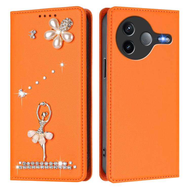 For Xiaomi Poco F7 Pro 5G / Redmi K80 Ballet Girl Diamond Studded RFID Vegan Leather Phone Case
