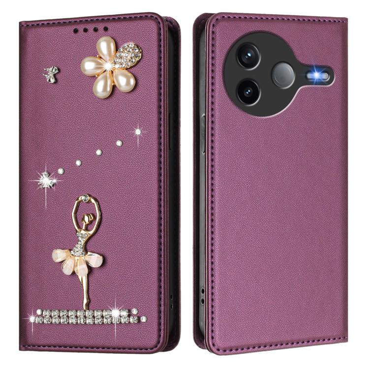 For Xiaomi Poco F7 Pro 5G / Redmi K80 Ballet Girl Diamond Studded RFID Vegan Leather Phone Case