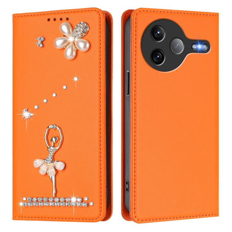 For Xiaomi Poco F7 Ultra 5G / Redmi K80 Pro Ballet Girl Diamond Studded RFID Vegan Leather Phone Case