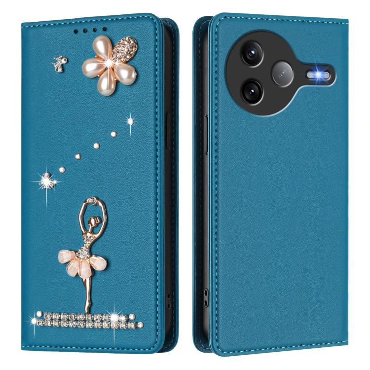 For Xiaomi Poco F7 Ultra 5G / Redmi K80 Pro Ballet Girl Diamond Studded RFID Vegan Leather Phone Case