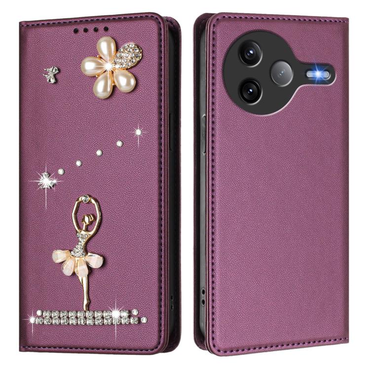 For Xiaomi Poco F7 Ultra 5G / Redmi K80 Pro Ballet Girl Diamond Studded RFID Vegan Leather Phone Case
