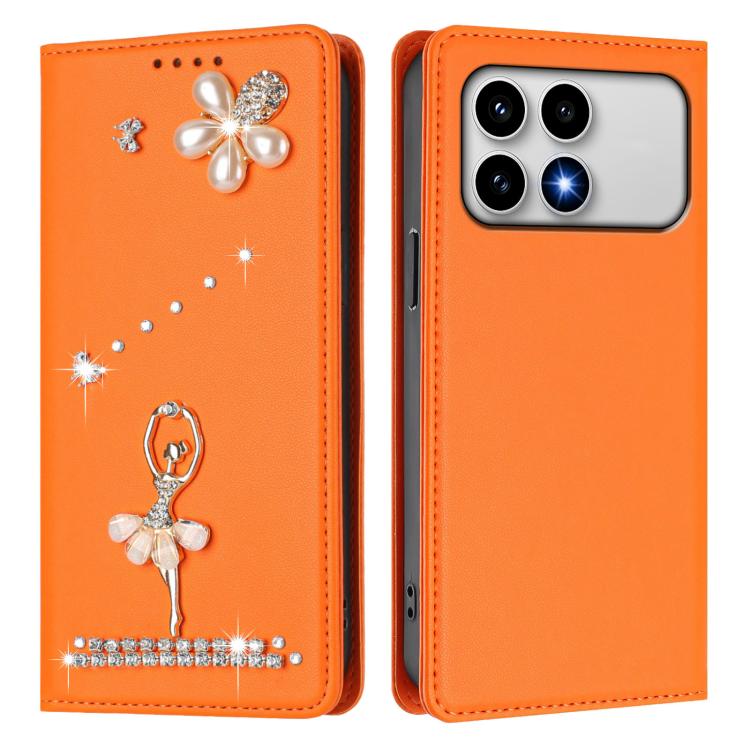 For Xiaomi Poco F8 Pro 5G / Redmi K90 Ballet Girl Diamond Studded RFID Vegan Leather Phone Case