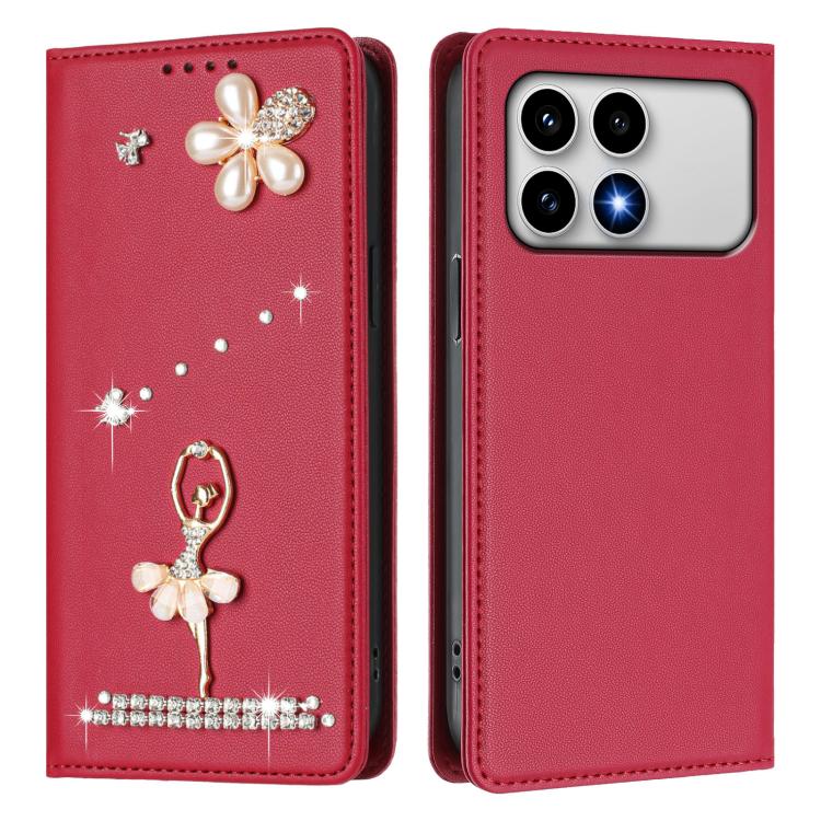 For Xiaomi Poco F8 Pro 5G / Redmi K90 Ballet Girl Diamond Studded RFID Vegan Leather Phone Case