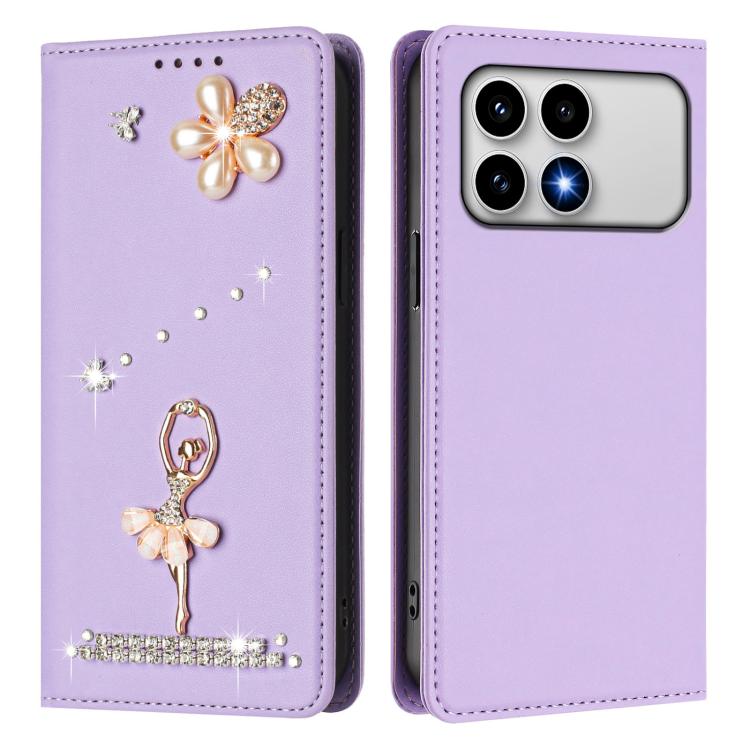 For Xiaomi Poco F8 Pro 5G / Redmi K90 Ballet Girl Diamond Studded RFID Vegan Leather Phone Case