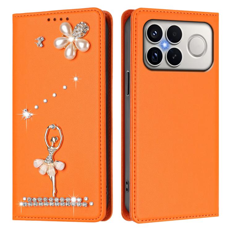 For Xiaomi Poco F8 Ultra / Redmi K90 Pro Max Ballet Girl Diamond Studded RFID Vegan Leather Phone Case
