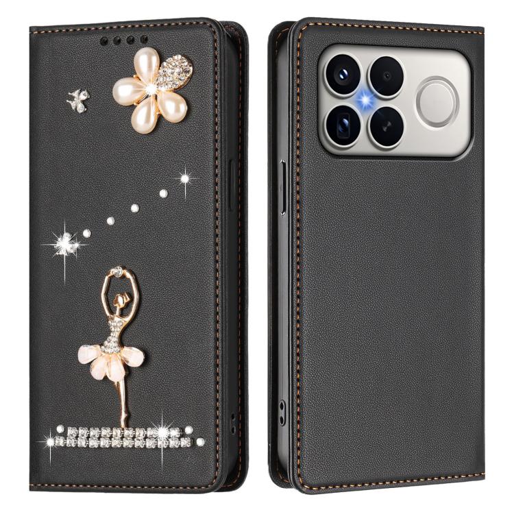 For Xiaomi Poco F8 Ultra / Redmi K90 Pro Max Ballet Girl Diamond Studded RFID Vegan Leather Phone Case