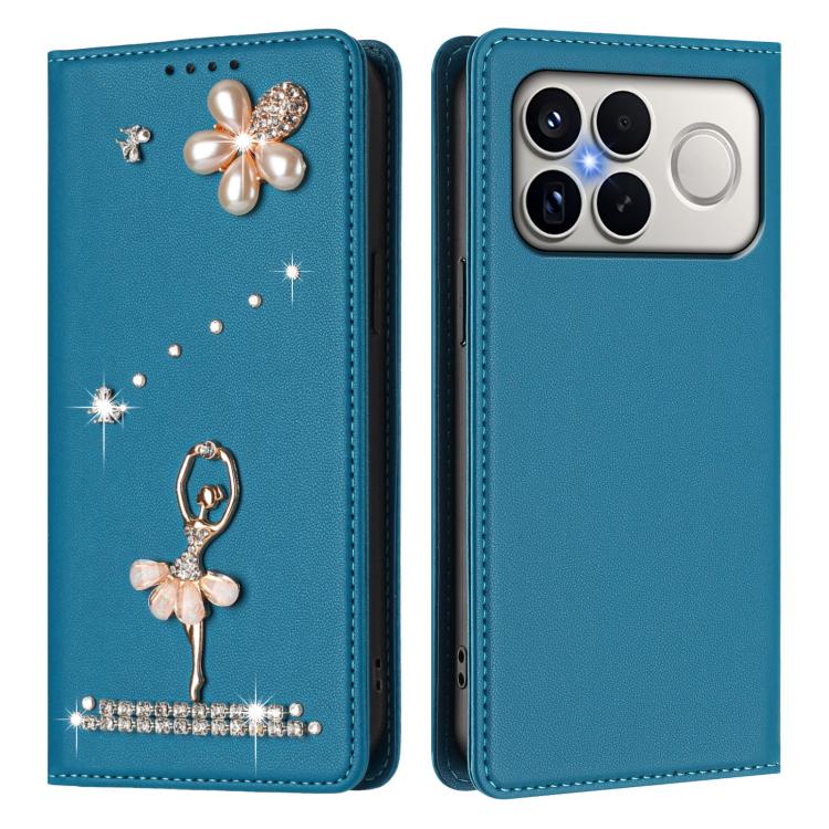 For Xiaomi Poco F8 Ultra / Redmi K90 Pro Max Ballet Girl Diamond Studded RFID Vegan Leather Phone Case