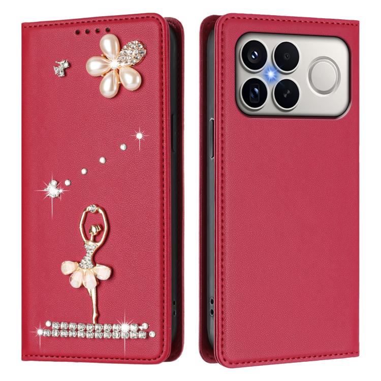 For Xiaomi Poco F8 Ultra / Redmi K90 Pro Max Ballet Girl Diamond Studded RFID Vegan Leather Phone Case