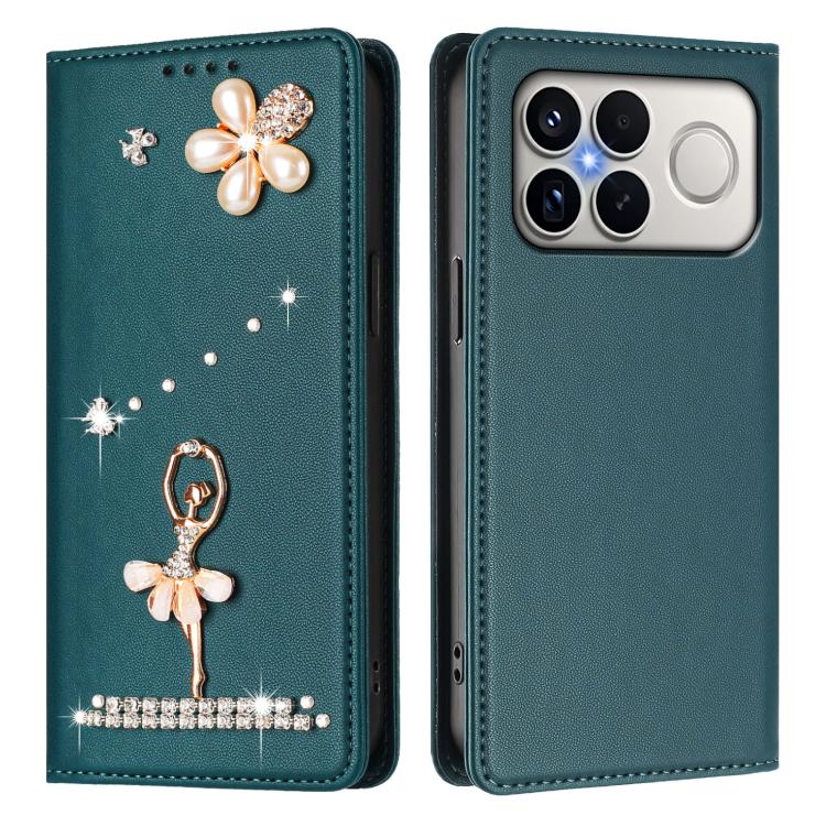 For Xiaomi Poco F8 Ultra / Redmi K90 Pro Max Ballet Girl Diamond Studded RFID Vegan Leather Phone Case