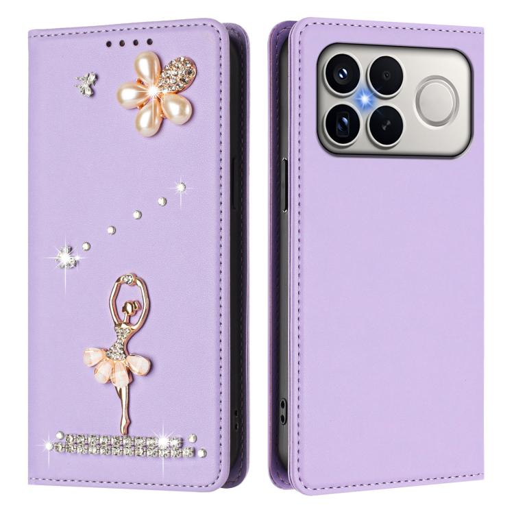 For Xiaomi Poco F8 Ultra / Redmi K90 Pro Max Ballet Girl Diamond Studded RFID Vegan Leather Phone Case