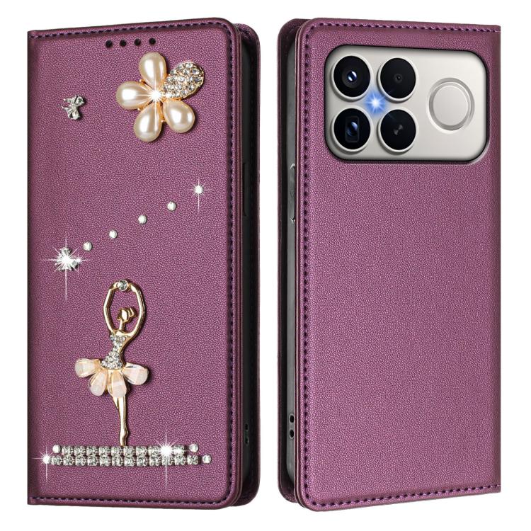 For Xiaomi Poco F8 Ultra / Redmi K90 Pro Max Ballet Girl Diamond Studded RFID Vegan Leather Phone Case
