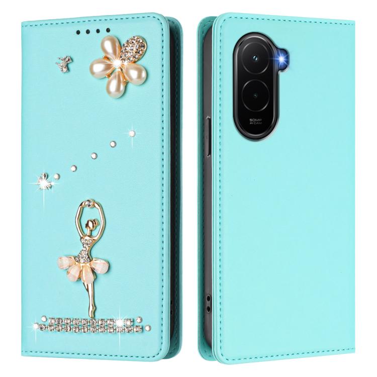 For Xiaomi Poco M7 4G 169mm Ballet Girl Diamond Studded RFID Vegan Leather Phone Case