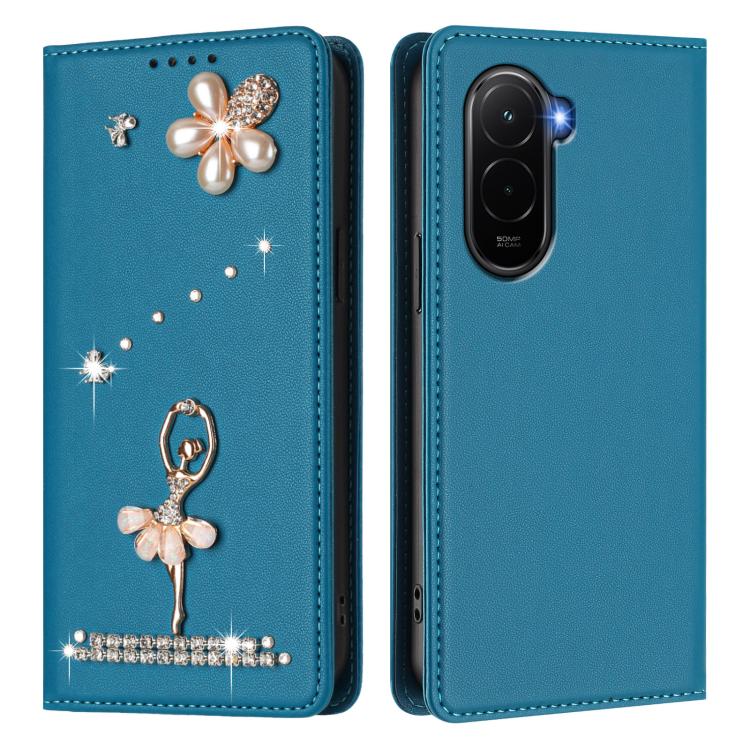For Xiaomi Poco M7 4G 169mm Ballet Girl Diamond Studded RFID Vegan Leather Phone Case