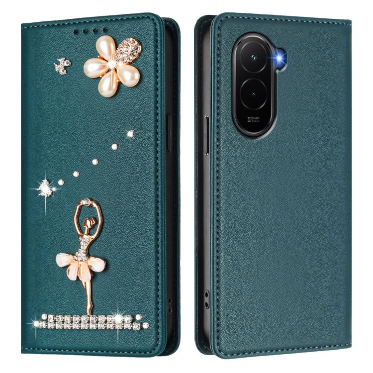 For Xiaomi Poco M7 4G 169mm Ballet Girl Diamond Studded RFID Vegan Leather Phone Case