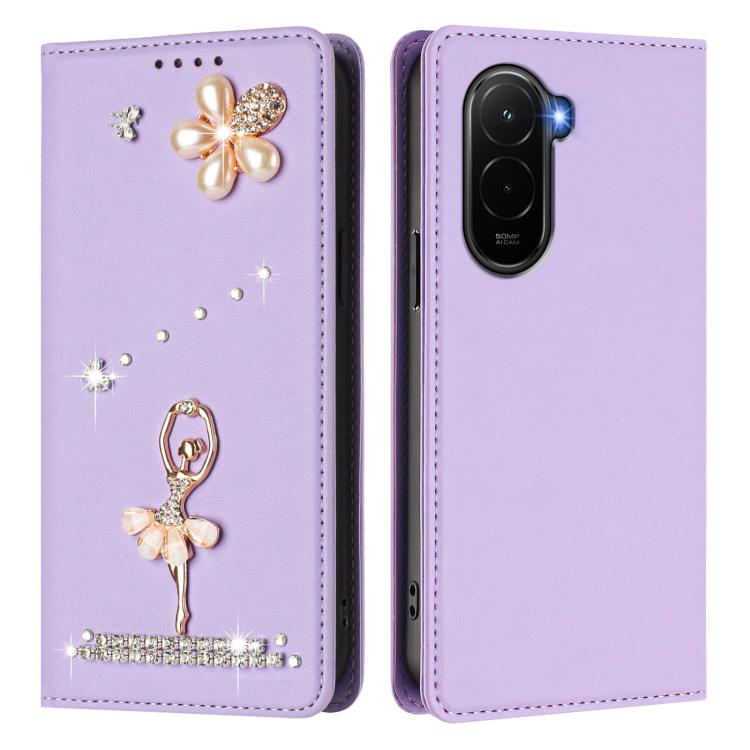 For Xiaomi Poco M7 4G 169mm Ballet Girl Diamond Studded RFID Vegan Leather Phone Case