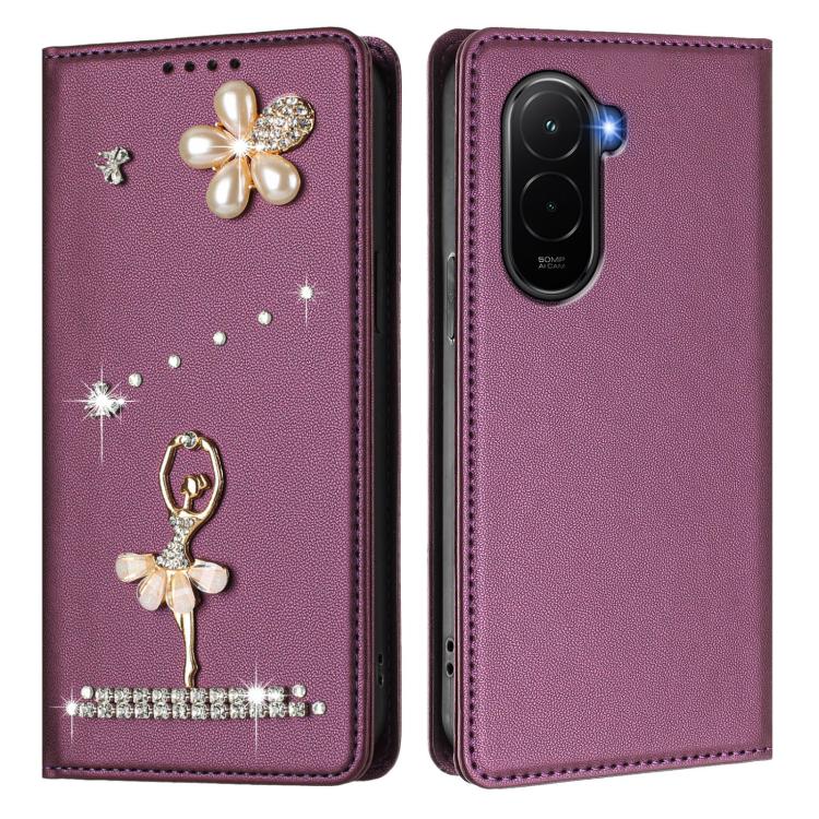 For Xiaomi Poco M7 4G 169mm Ballet Girl Diamond Studded RFID Vegan Leather Phone Case