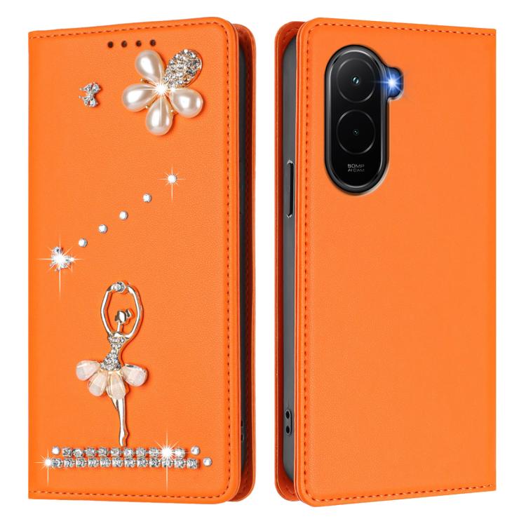 For Xiaomi Poco M7 4G 171mm Ballet Girl Diamond Studded RFID Vegan Leather Phone Case