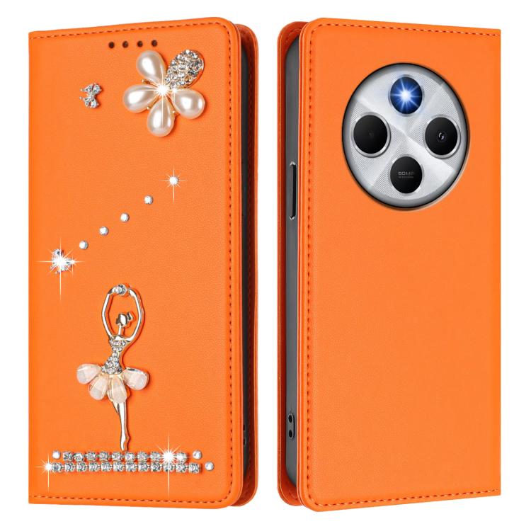 For Xiaomi Poco M7 5G / Poco C75 4G Ballet Girl Diamond Studded RFID Vegan Leather Phone Case
