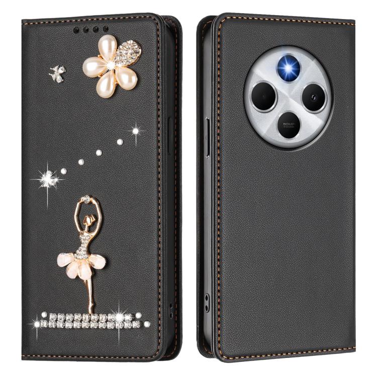 For Xiaomi Poco M7 5G / Poco C75 4G Ballet Girl Diamond Studded RFID Vegan Leather Phone Case