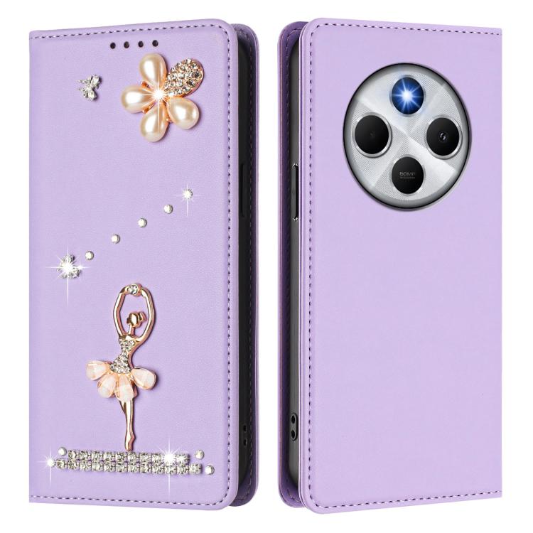 For Xiaomi Poco M7 5G / Poco C75 4G Ballet Girl Diamond Studded RFID Vegan Leather Phone Case